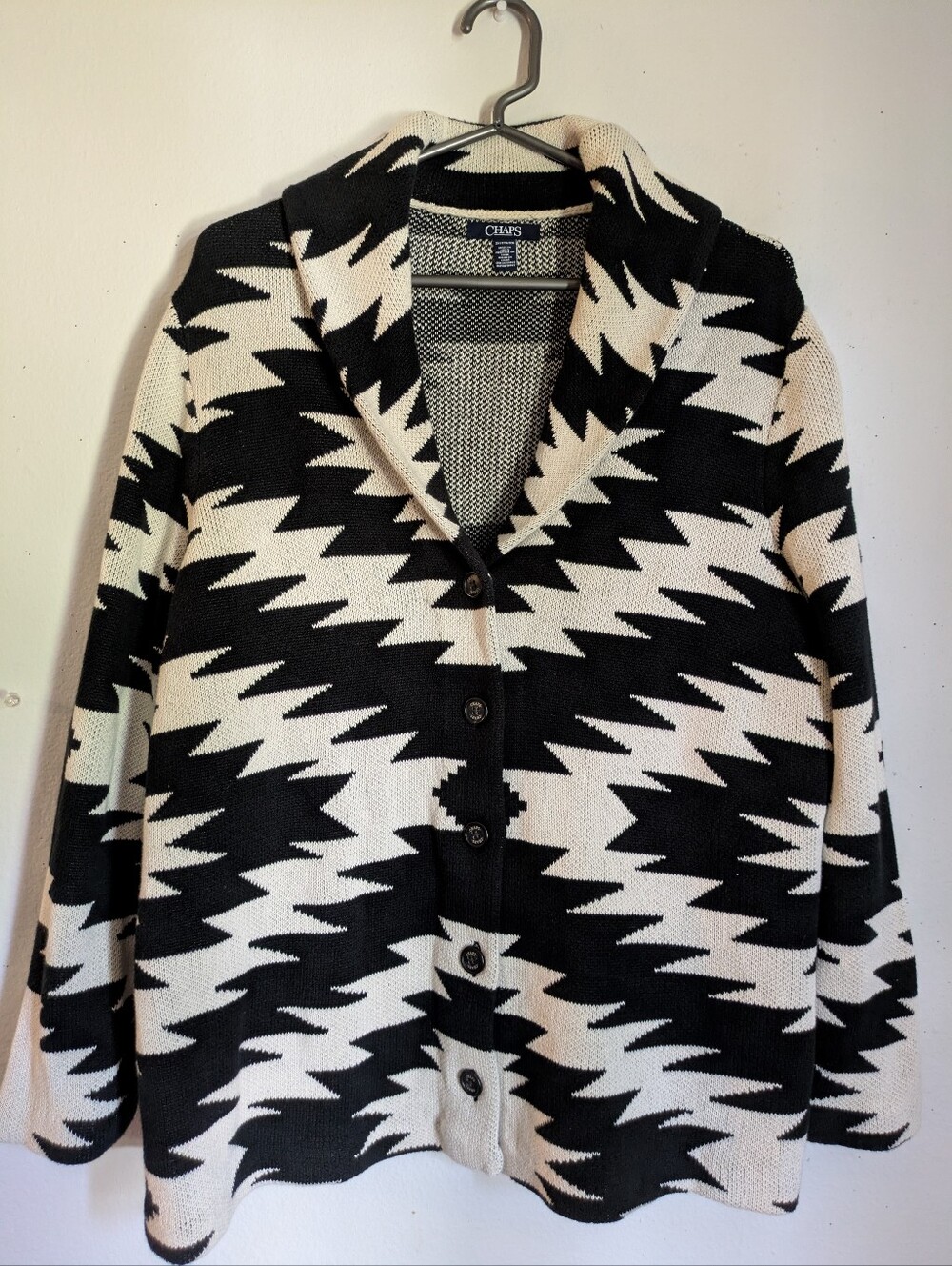 CHAPS Women’s 2X Black & Cream Southwestern Aztec Knit Cardigan Sweater